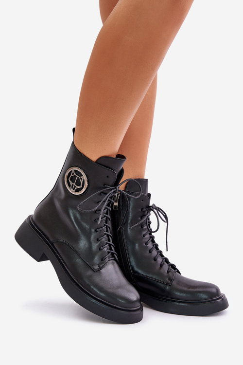 Kožené Čižmy Worker Zateplené Na Zips Čierne Elosie