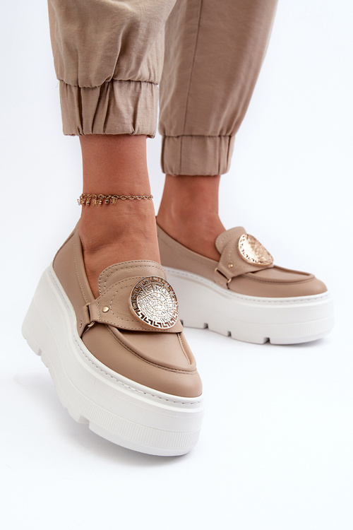 Zazoo 3458 Dámské kožené mokasíny s ozdobou béžové