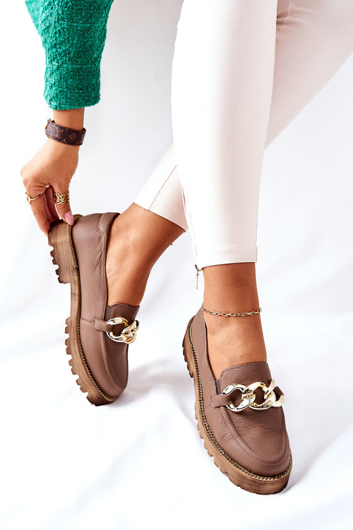 Dámské Boty Loafers Kůže Hnědé Sthonto