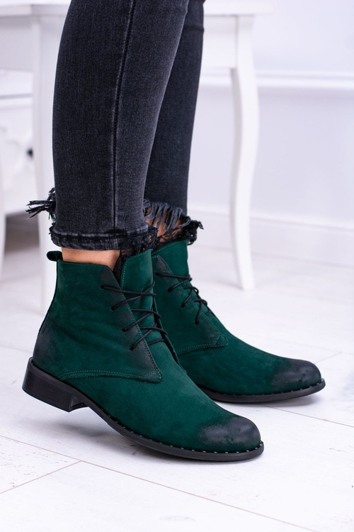 Kožené zelené dámske topánky s čipkou Millano