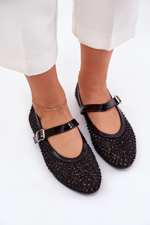 Zdobené Dámské Baletky S Páskem A Přezkou Černé Avirae