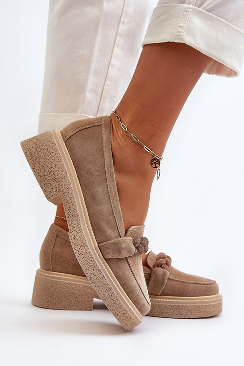 Dámské semišové mokasíny s ozdobou béžové Zazoo 3429/W