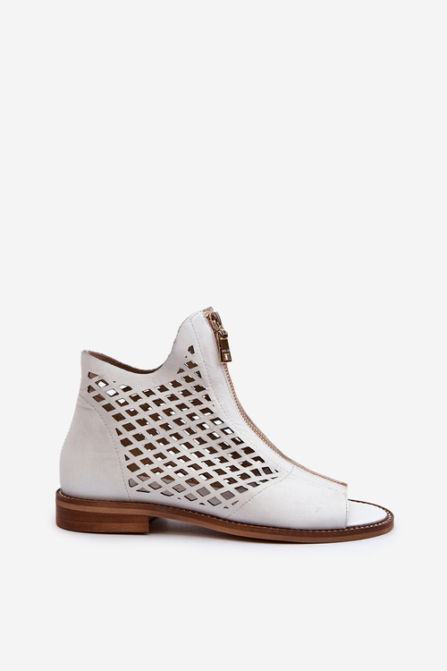 Kůžené Ažurové Sandály Na Zip Bílé Zazoo 977/L