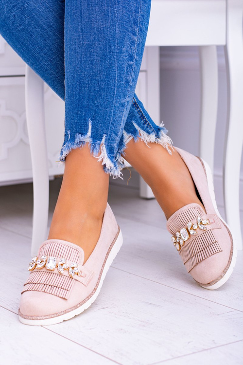 Béžové semišové mokasíny s kryštálmi Vivaro