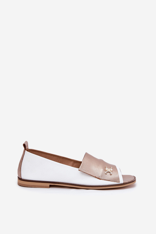 Kožené Elegantné Baleríny S Otvorenými Prstami Bielo-Zlaté Zazoo 1865