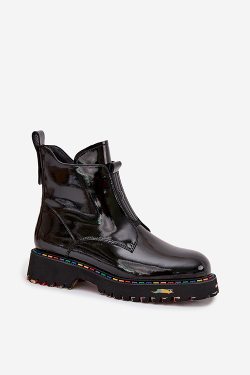 Lakované dámske čižmy z pravej kože zateplené Artiker 57C0166 Čierne