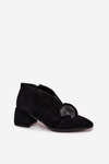 Kožené semišové dámské boty na podpatku s ozdobou D&A MR52-182 Černé
