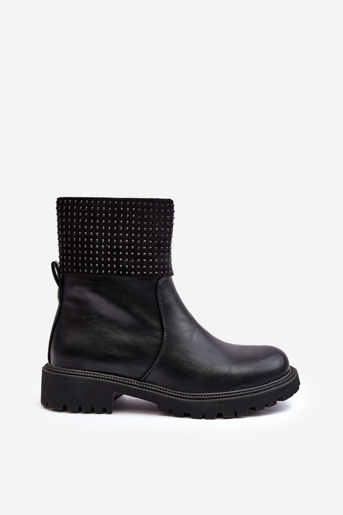 Dámské boty s plochou podrážkou se zdobením černé Zanidite