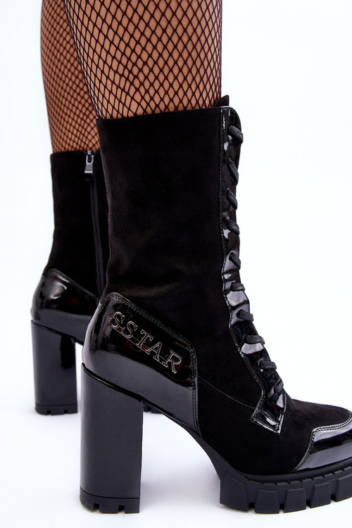 Čipky -upské kožené topánky na masívnom stĺpiku Čierny khariah