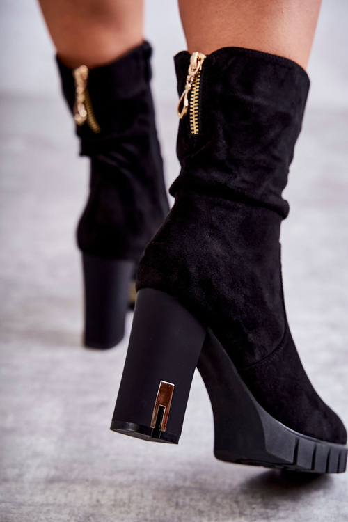 Semišové Vysoké Boty Na Podpatku Černe Volter