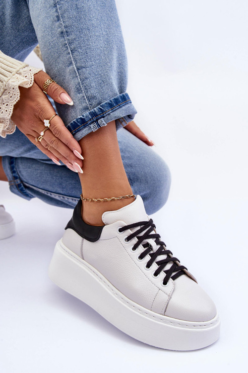 Dámské sportovní kožené boty na platformě Bílá Lemar 10150