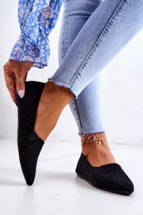 Dámské prolamované baleríny Slip-on Černe Rosario