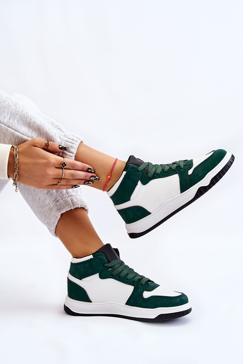 Vysoké dámske športové topánky, biele a zelené tenisky povesti