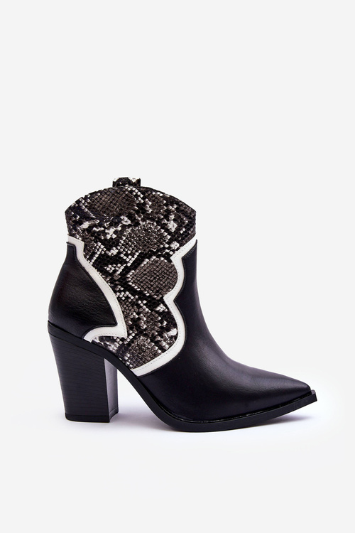 Dámské hadí boty kožené kovbojky černobílé Leara