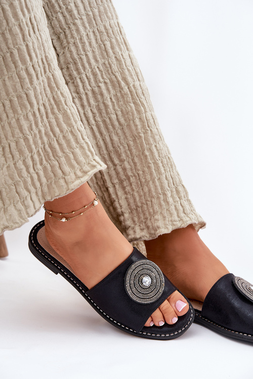 Dámske Plátené Sandále S Ozdobou S.Barski KV51-013 Čierne