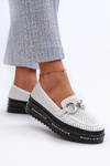 [Dámské kožené mokasíny na platformě s ozdobou S.Barski LR750 bílé]