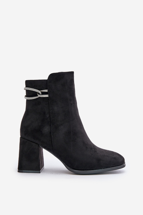 Zateplené dámské botky na podpatku z eko semiše černé Saivia