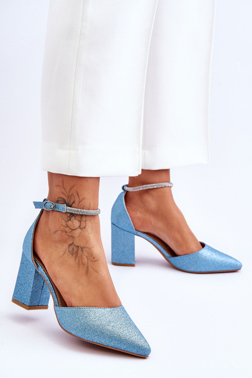 Elegantní lesklé lodičky s kamínky modré Magic