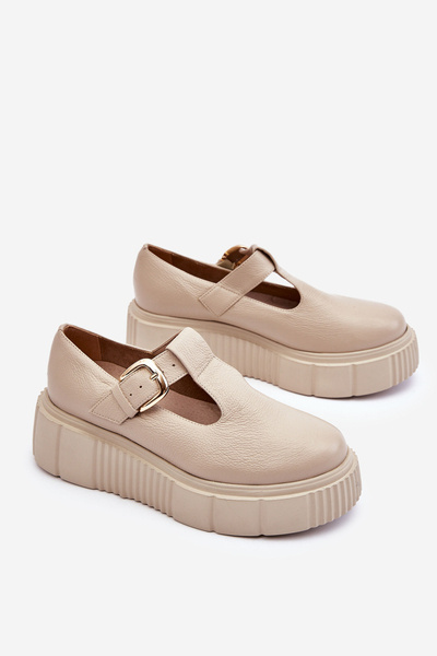 Zazoo 20102 Moderní Kožené Polobotky na Masivní Platformě Beige