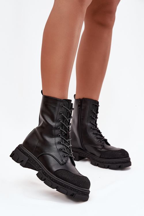 Dámske pracovné čižmy s podšívkou s ozdobou S.Barski HY42-982 Čierne