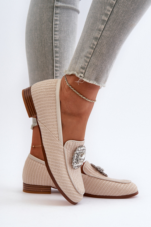 Dámské mokasíny na ploché podrážce s přezkou béžové D&A MR38-676