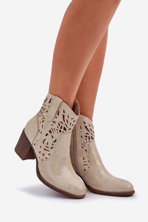 Děrované Boty Na Sloupkovém Podpatku Zlaté Nurissa