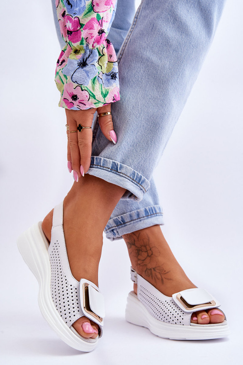 Prolamované kožené sandály S.Barski BN291 Bílé