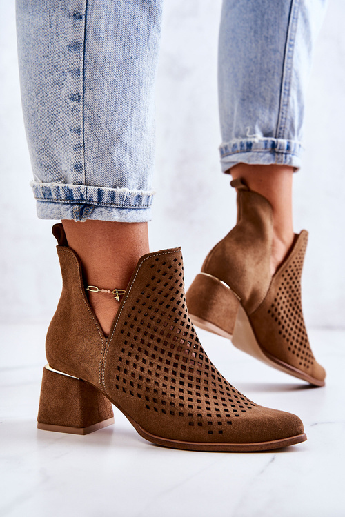 Suede Openwork Boots Lewski Shoes 3165 Camel