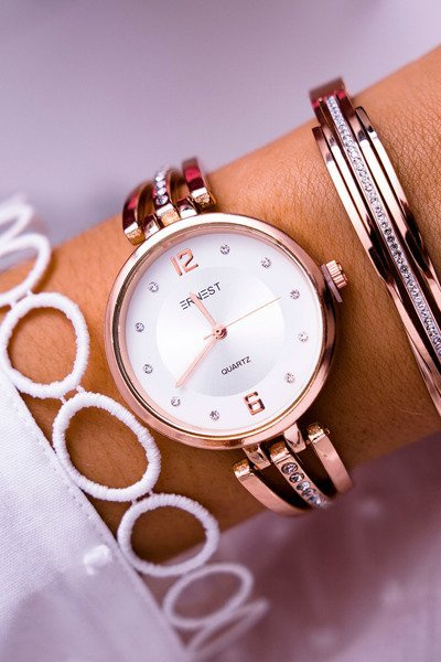 Dámske hodinky Ernest kamienky ružové zlaté alendi