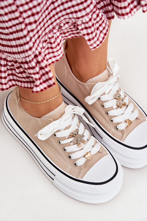 Dámské Tenisky Na Platformě Se Zlatými Připínáčky Béžové Fiorina