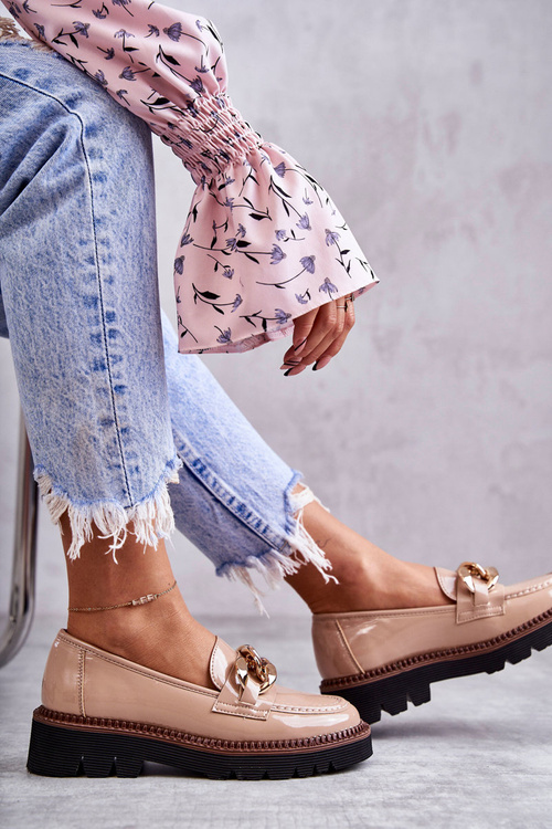 Lakované mokasíny na béžové platformě Reidun