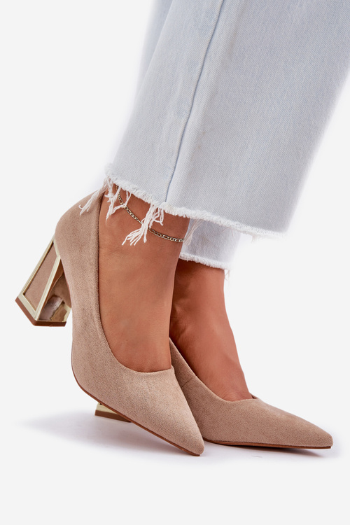 Elegantné Lodičky Na Opätku Špičaté Nosky Tmavo béžové Falseki