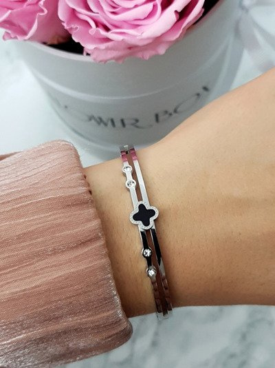 Dámsky oceľový náramok so štyrmi zirkónmi Silver Avior