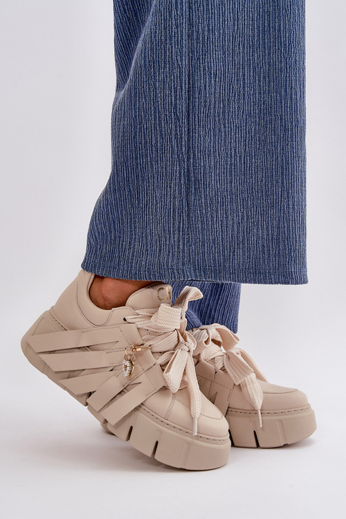 Dámské kožené tenisky s ozdobami CheBello 4292 béžové