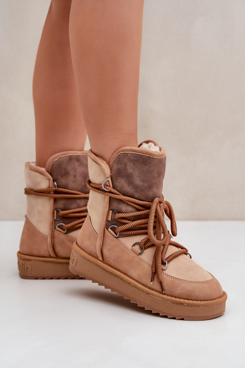 Dámske Snehové Topánky Na Platforme S Tkaničkami D.Franklin DFSH370013 Camel