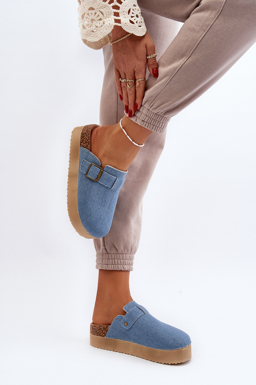 Dámske džínové šľapky na platforme modré Jorffia