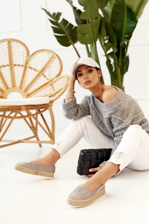 Dámske espadrilly na platforme Straw Grey Febi