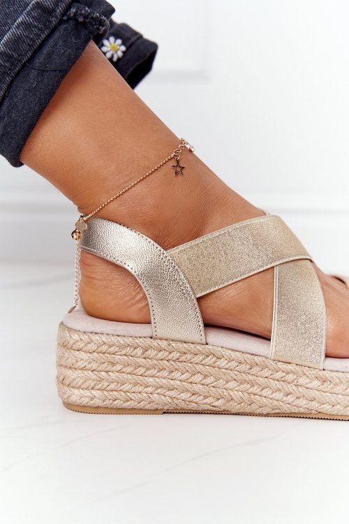Klínové Sandály Se Stahovací šňůrkou Big Star HH274414 Zlaté