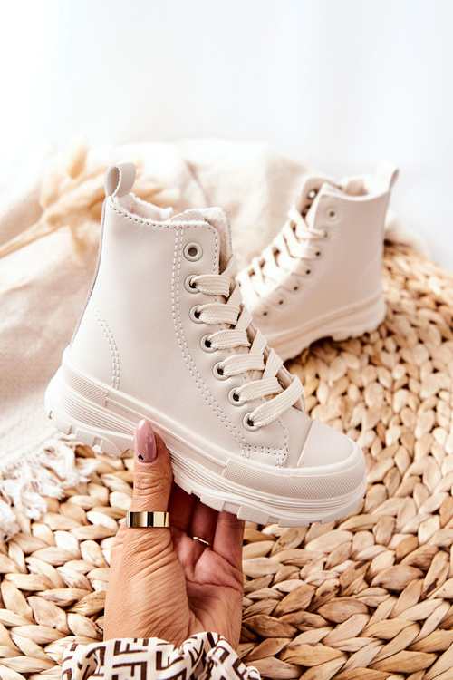 Dětské Kožené Zateplené Tenisky Světle Béžové Bomi