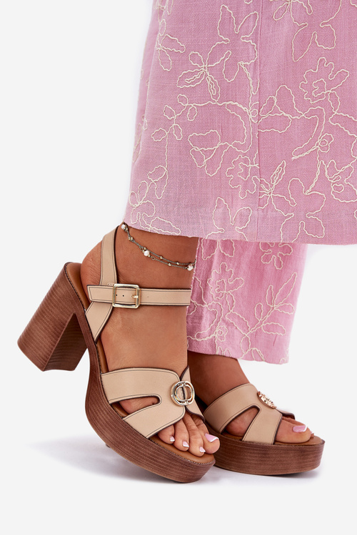 Dámske Sandále Na Opätku Zlatá Dekorácia Béžové Nusorilis