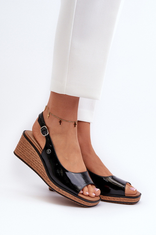 Dámske lakové sandále na platforme Sergio Leone SK301 Čierne