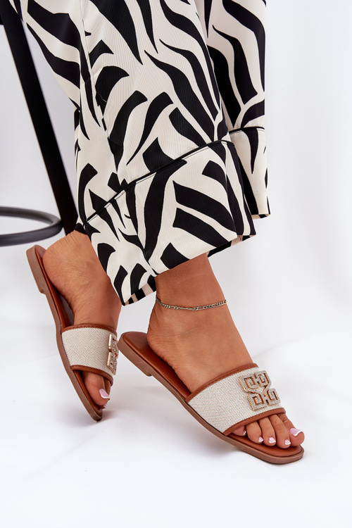 Elegantné Dámske Papuče S Dekoráciou Na Plochom Opätku Camel Lovehia