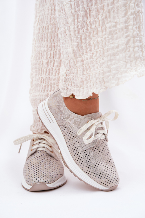 Kožené Ľahké Dámske Poltopánky Na Platforme Artiker 56C2113 Béžovo-Zlaté