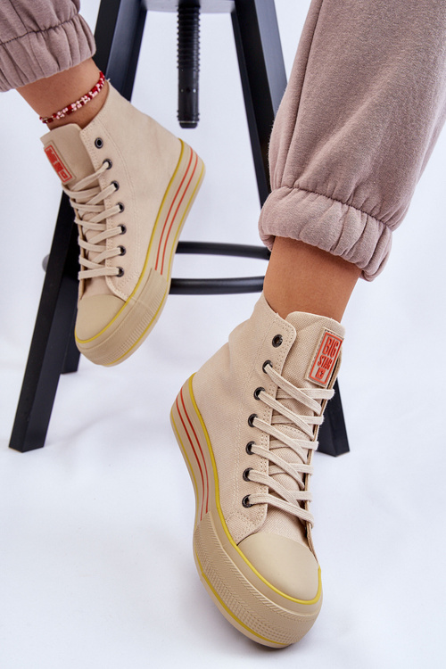 Dámske tenisky s vysokým materiálom na platforme Big Star LL274187 Beige