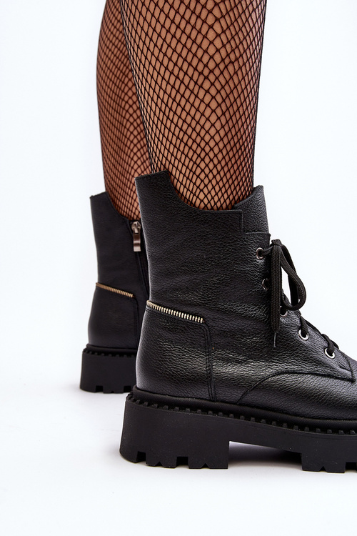 Dámské kožené traperky na zip Zazoo 949P černé