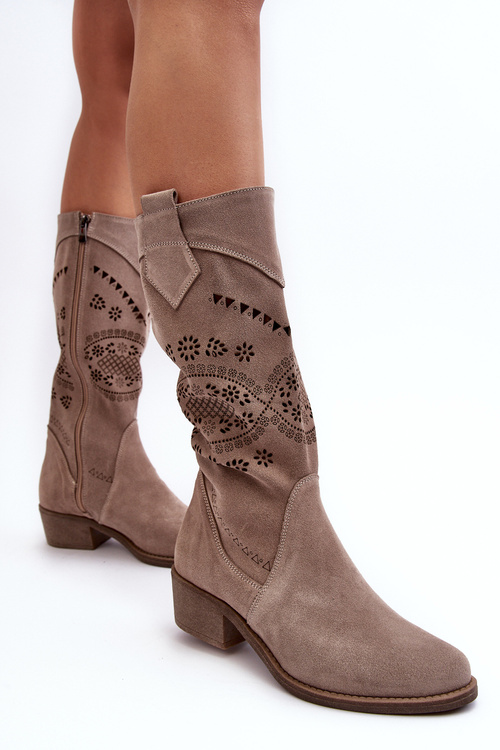 Semišové topánky s otvoreným vzorom cappuccino Sierra