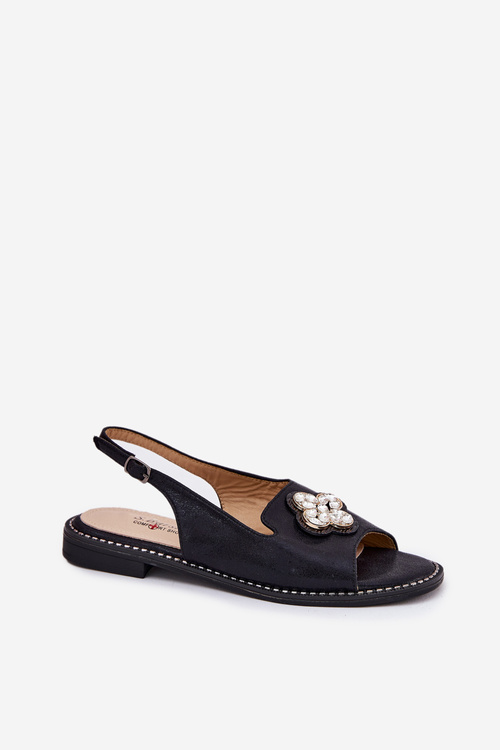 Dámske Sandále Na Plochom Opätku S Ozdobným Detailom S.Barski KV51-080 Čierne