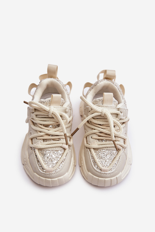 Dětské Tenisky Ozdobené Flitry Béžové Liatoma