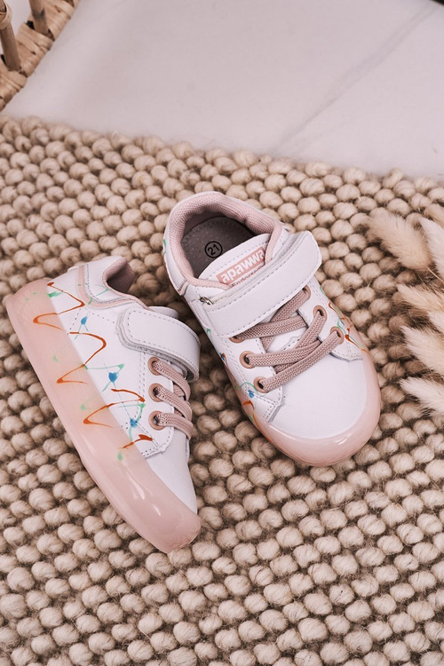 Detské športové topánky s žiariacou podrážkou diskotéky s bielym ružom