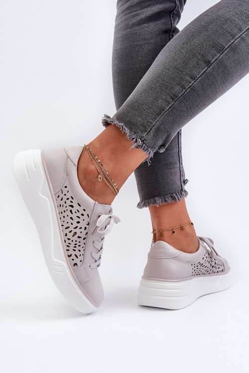 Dámské šedé kožené tenisky na platformě Peilaeno